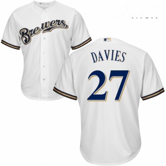 Mens Majestic Milwaukee Brewers 27 Zach Davies Replica Navy Blue Alternate Cool Base MLB Jersey