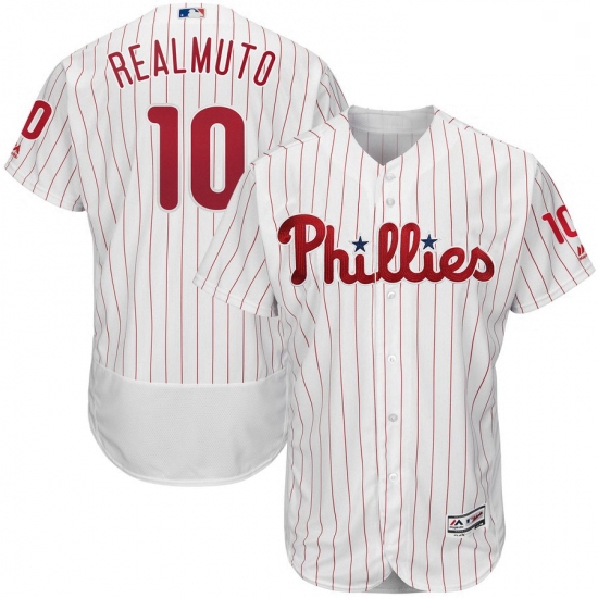 Mens Philadelphia Phillies 10 JT Realmuto Majestic White Home Flex Base Authentic Collection MLB Jer