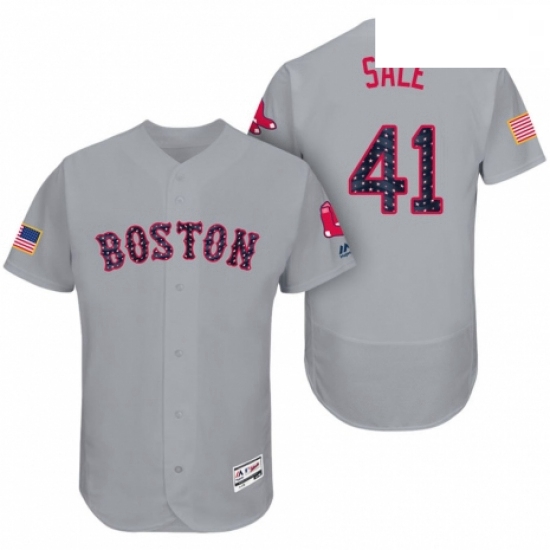 Mens Majestic Boston Red Sox 41 Chris Sale Grey Stars amp Stripes Authentic Collection Flex Base MLB