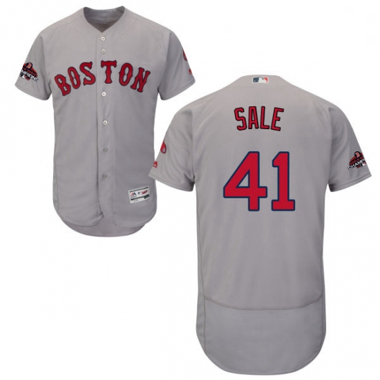 Mens Majestic Boston Red Sox 41 Chris Sale Grey Road Flex Base Authentic Collection 2018 World Serie