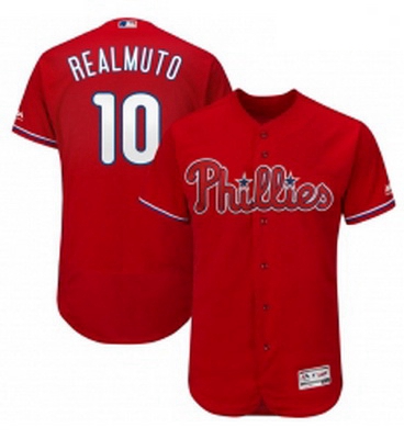 Mens Philadelphia Phillies 10 JT Realmuto Majestic Scarlet Alternate Flex Base Authentic Collection 