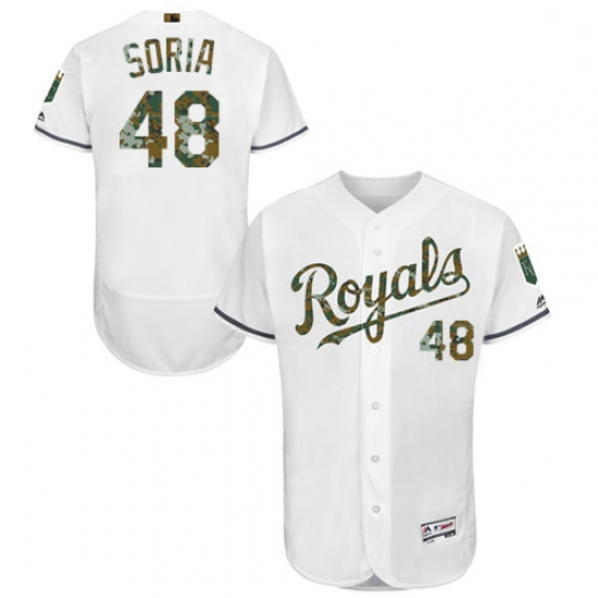 Mens Majestic Kansas City Royals 48 Joakim Soria Authentic White 2016 Memorial Day Fashion Flex Base