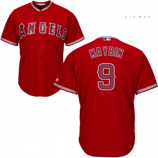 Mens Majestic Los Angeles Angels of Anaheim 9 Cameron Maybin Replica Red Alternate Cool Base MLB Jer