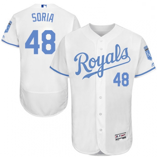 Mens Majestic Kansas City Royals 48 Joakim Soria Authentic White 2016 Fathers Day Fashion Flex Base 