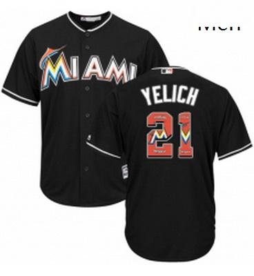 Mens Majestic Miami Marlins 21 Christian Yelich Authentic Black Team Logo Fashion Cool Base MLB Jers