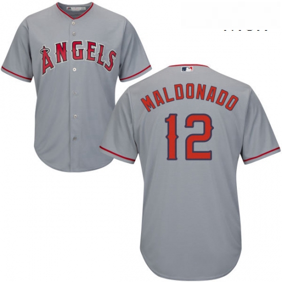 Mens Majestic Los Angeles Angels of Anaheim 12 Martin Maldonado Replica Grey Road Cool Base MLB Jers