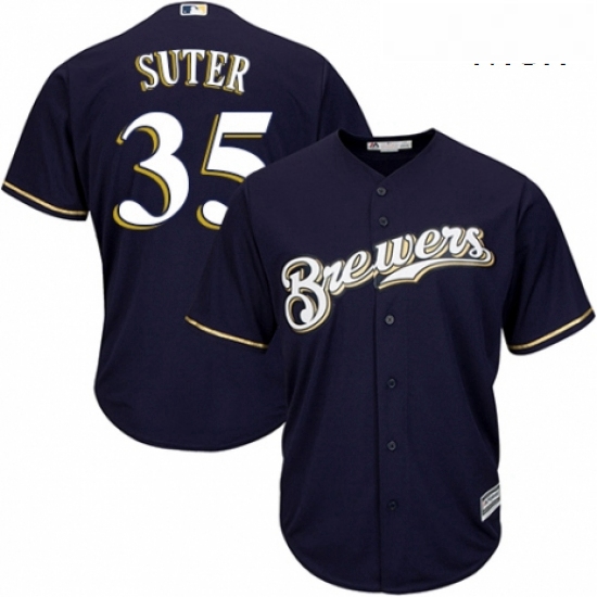 Mens Majestic Milwaukee Brewers 35 Brent Suter Replica White Alternate Cool Base MLB Jersey