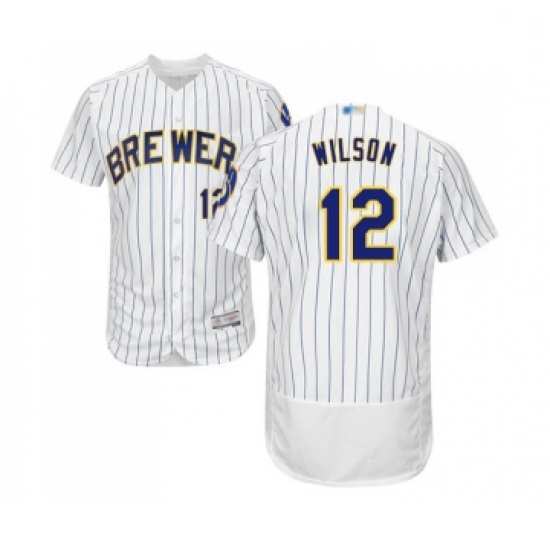 Mens Milwaukee Brewers 12 Alex Wilson White Home Flex Base Authentic Collection Baseball Jersey