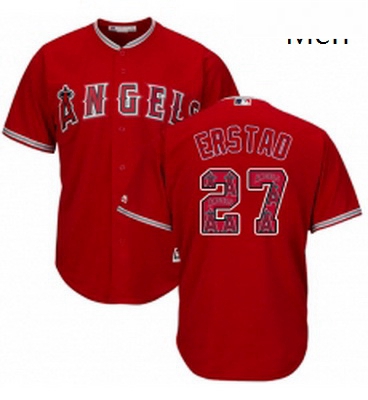 Mens Majestic Los Angeles Angels of Anaheim 27 Darin Erstad Authentic Red Team Logo Fashion Cool Bas