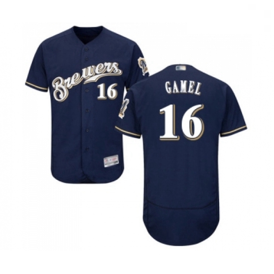 Mens Milwaukee Brewers 16 Ben Gamel Navy Blue Alternate Flex Base Authentic Collection Baseball Jers