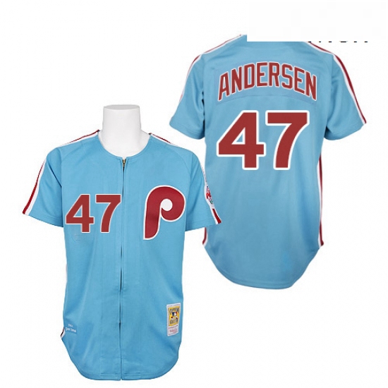 Mens Mitchell and Ness Philadelphia Phillies 47 Larry Andersen Authentic Blue 1984 Throwback MLB Jer