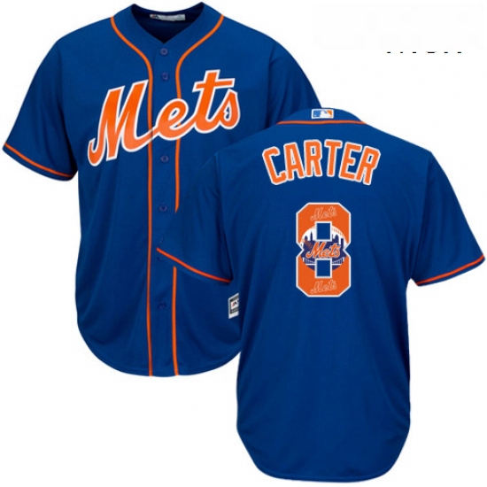 Mens Majestic New York Mets 8 Gary Carter Authentic Royal Blue Team Logo Fashion Cool Base MLB Jerse