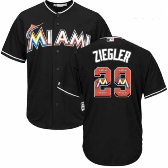 Mens Majestic Miami Marlins 29 Brad Ziegler Authentic Black Team Logo Fashion Cool Base MLB Jersey