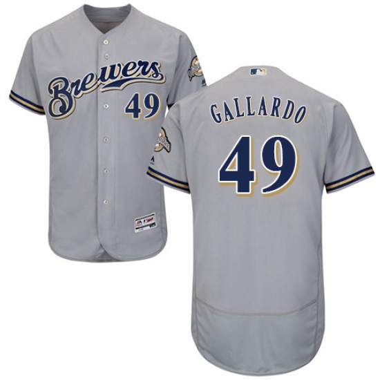 Mens Majestic Milwaukee Brewers 49 Yovani Gallardo Grey Road Flex Base Authentic Collection MLB Jers