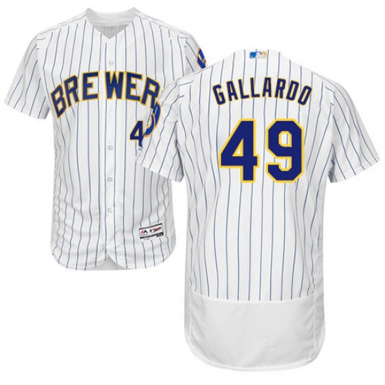 Mens Majestic Milwaukee Brewers 49 Yovani Gallardo White Alternate Flex Base Authentic Collection ML