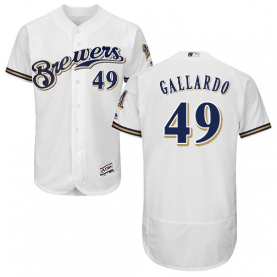 Mens Majestic Milwaukee Brewers 49 Yovani Gallardo White Home Flex Base Authentic Collection MLB Jer