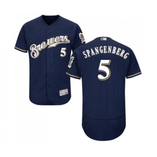 Mens Milwaukee Brewers 5 Cory Spangenberg Navy Blue Alternate Flex Base Authentic Collection MLB Jer