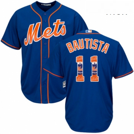 Mens Majestic New York Mets 11 Jose Bautista Authentic Royal Blue Team Logo Fashion Cool Base MLB Je