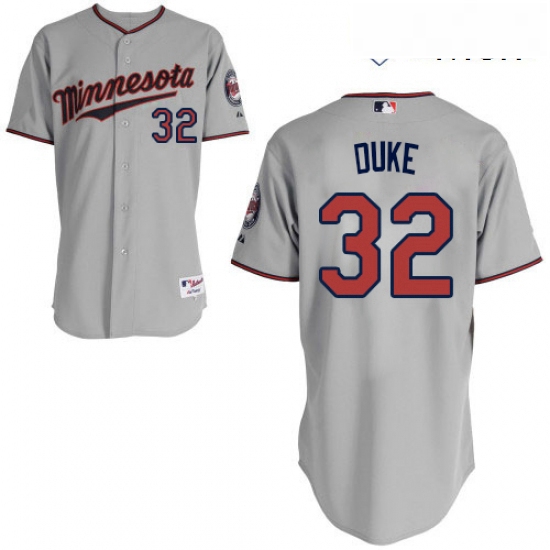 Mens Majestic Minnesota Twins 32 Zach Duke Replica Grey Road Cool Base MLB Jersey