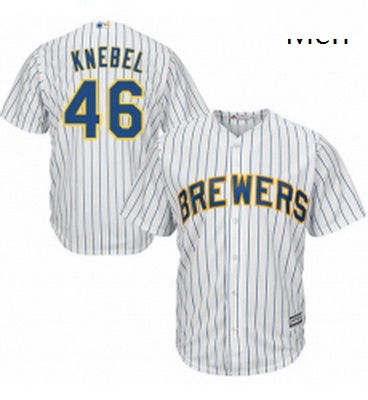 Mens Majestic Milwaukee Brewers 46 Corey Knebel Replica White Alternate Cool Base MLB Jersey