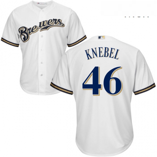 Mens Majestic Milwaukee Brewers 46 Corey Knebel Replica White Home Cool Base MLB Jersey