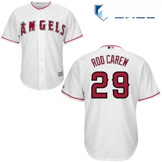 Mens Majestic Los Angeles Angels of Anaheim 29 Rod Carew Replica White Home Cool Base MLB Jersey