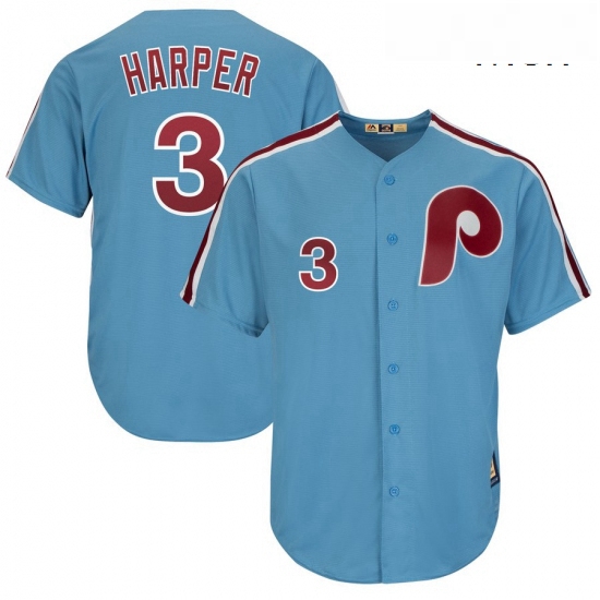 Mens Philadelphia Phillies 3 Bryce Harper Majestic Light Blue Cool Base Cooperstown Player Jersey