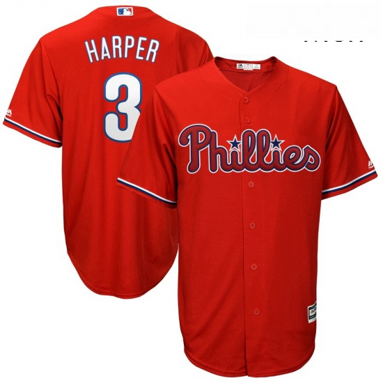 Mens Philadelphia Phillies 3 Bryce Harper Majestic Scarlet Official Cool Base RED Player Jersey