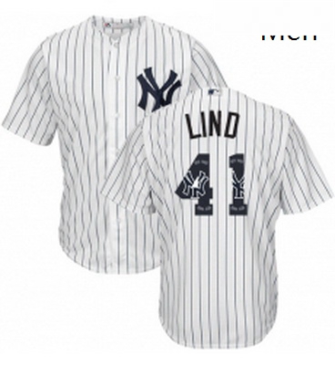 Mens Majestic New York Yankees 41 Adam Lind Authentic White Team Logo Fashion MLB Jersey