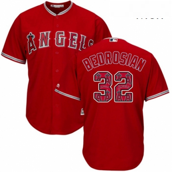 Mens Majestic Los Angeles Angels of Anaheim 32 Cam Bedrosian Authentic Red Team Logo Fashion Cool Ba