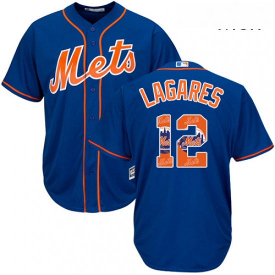 Mens Majestic New York Mets 12 Juan Lagares Authentic Royal Blue Team Logo Fashion Cool Base MLB Jer