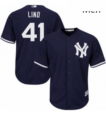 Mens Majestic New York Yankees 41 Adam Lind Replica Navy Blue Alternate MLB Jersey