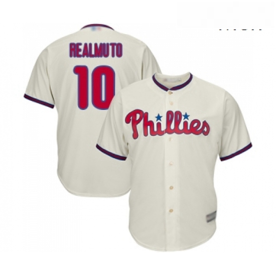 Mens Philadelphia Phillies 10 J T Realmuto Replica Cream Alternate Cool Base Baseball Jersey