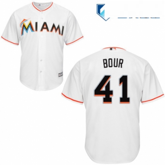 Mens Majestic Miami Marlins 41 Justin Bour Replica White Home Cool Base MLB Jersey