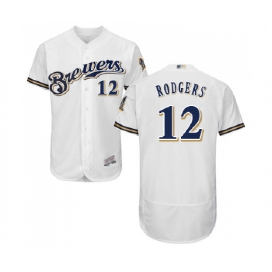 Mens Milwaukee Brewers 12 Aaron Rodgers White Alternate Flex Base Authentic Collection Baseball Jers