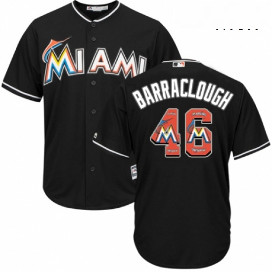 Mens Majestic Miami Marlins 46 Kyle Barraclough Authentic Black Team Logo Fashion Cool Base MLB Jers