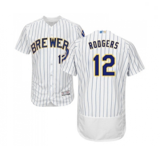 Mens Milwaukee Brewers 12 Aaron Rodgers White Home Flex Base Authentic Collection Baseball Jersey