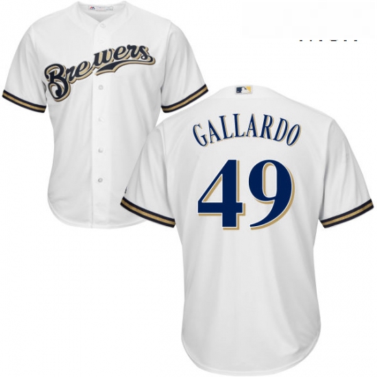 Mens Majestic Milwaukee Brewers 49 Yovani Gallardo Replica White Home Cool Base MLB Jersey