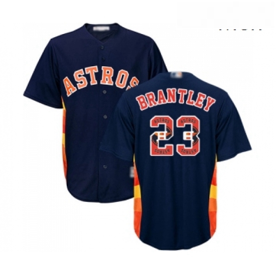 Mens Houston Astros 23 Michael Brantley Authentic Navy Blue Team Logo Fashion Cool Base Baseball Jer