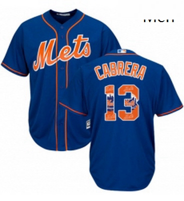 Mens Majestic New York Mets 13 Asdrubal Cabrera Authentic Royal Blue Team Logo Fashion Cool Base MLB