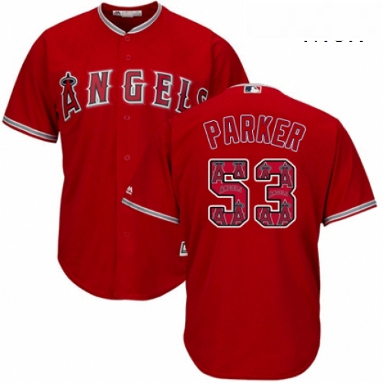 Mens Majestic Los Angeles Angels of Anaheim 53 Blake Parker Authentic Red Team Logo Fashion Cool Bas