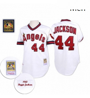 Mens Mitchell and Ness Los Angeles Angels of Anaheim 44 Reggie Jackson Authentic White Throwback MLB