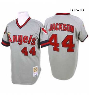 Mens Mitchell and Ness Los Angeles Angels of Anaheim 44 Reggie Jackson Replica Grey Throwback MLB Je