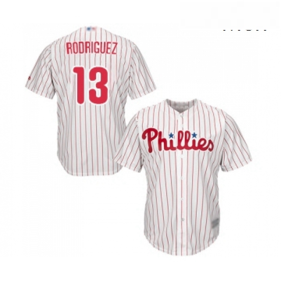 Mens Philadelphia Phillies 13 Sean Rodriguez Replica White Red Strip Home Cool Base Baseball Jersey