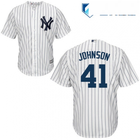 Mens Majestic New York Yankees 41 Randy Johnson Replica White Home MLB Jersey