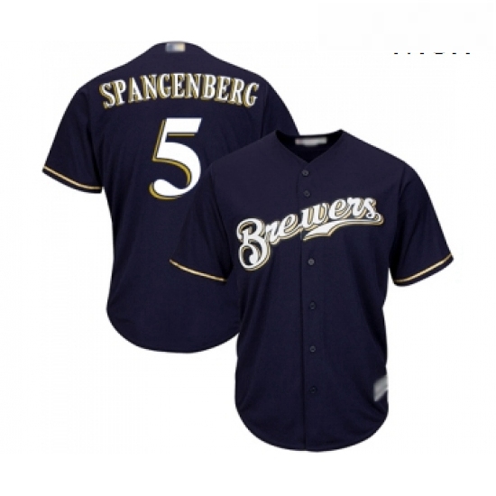 Mens Milwaukee Brewers 5 Cory Spangenberg Replica Navy Blue Alternate Cool Base Baseball Jersey