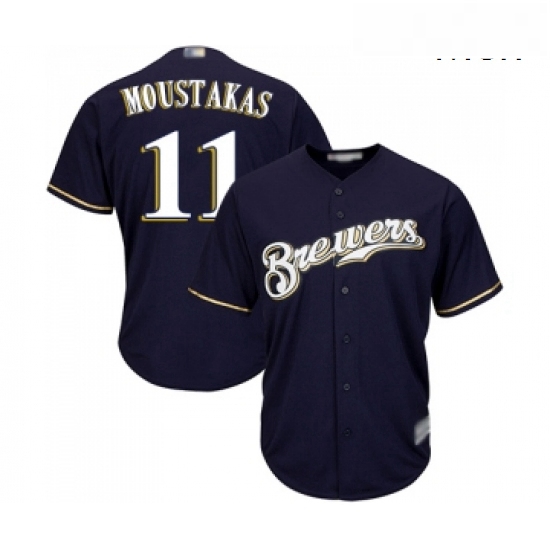 Mens Milwaukee Brewers 11 Mike Moustakas Replica Navy Blue Alternate Cool Base Baseball Jersey