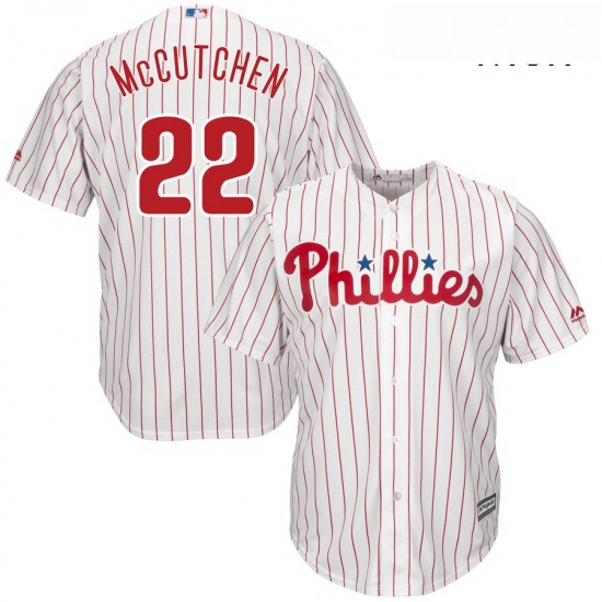 Mens Philadelphia Phillies 22 Andrew McCutchen Majestic White Scarlet Official Cool Base Player Jers