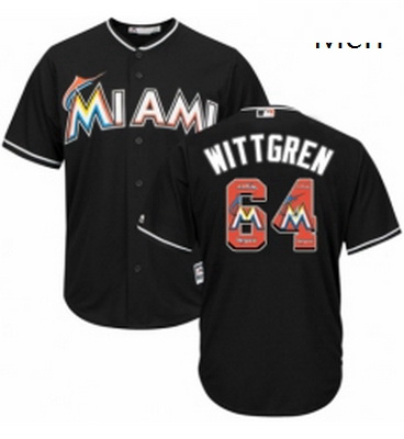 Mens Majestic Miami Marlins 64 Nick Wittgren Authentic Black Team Logo Fashion Cool Base MLB Jersey