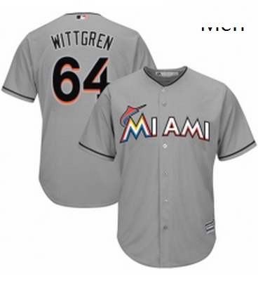 Mens Majestic Miami Marlins 64 Nick Wittgren Replica Grey Road Cool Base MLB Jersey